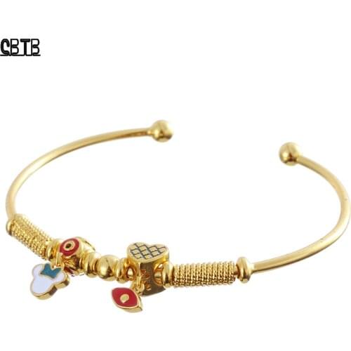 Lovely Sweet Beads Lucky Eye Love Heart Pendant Bracelet Gold Jewelry Girl Opening Adjustable Bracelet Party Holiday Gift
