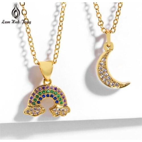 Rainbow Moon Necklaces Pendants Colorful Cubic Zirconia Sweater Chain Fashion Clavicle Necklaces Jewelry Gifts for Women 2021