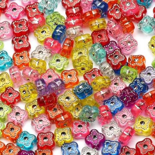 7x4mm Mixed Color Fashion Four-leaf Flower Shape Acrylic Loose Spacer Beads For Jewelry Making DIY Handmade Supplies Accessories