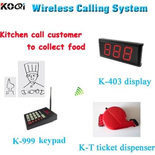 Restaurant coaster paging system for kitchen call waiter service equipment with K-999 transmitter keypad K-403 receiver display