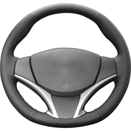 Hand-stitched Black Artificial Leather Car Steering Wheel Cover for Toyota Yaris 2014-2019 Vios 2014 2015 2016 2017 2018 2019