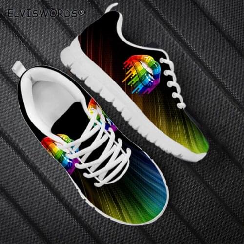 ELVISWORDS Stylish Rainbow Lips Printed Womens Cusual Sports Shoes Breathable Air Mesh Sneakers for Ladies zapaotos de mujer