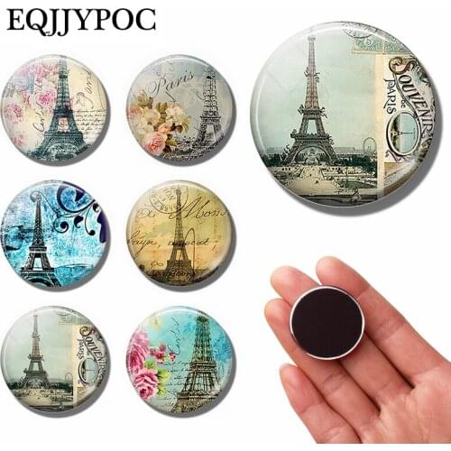 1pc Souvenir De Paris 30MM Fridge Magnet Paris Eiffel Tower Glass Cabochon Magnetic Refrigerator Stickers Note Holder Home Decor