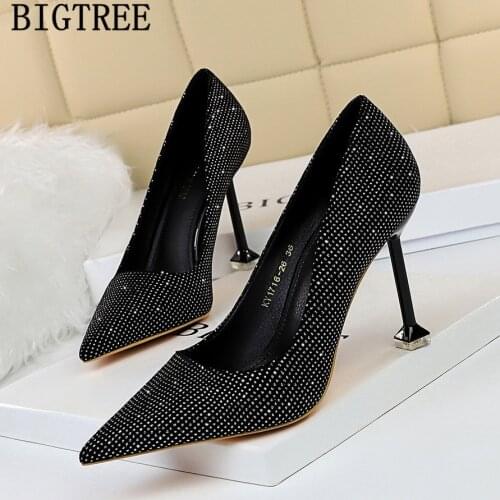Bigtree Woman Shoes 2021 Luxury Brand Crystal High Heels Fashion Women Heels Women Pumps Designer Shoes Tacones Chaussure Femme