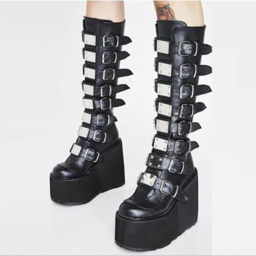 Big Size 43 Buckle Platform Marry Janes Shoes Lolita Thick Bottom Gothic Womens Pumps Girls Pumps Creeper Wedges Shoes