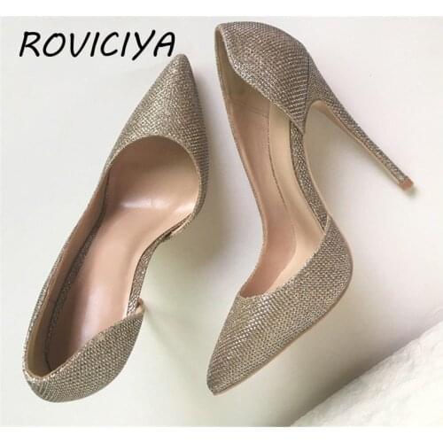 Summer pumps silver gold sequined cloth ladies thin heels bling bling women party shoes shallow fashion shoes BM018 ROVICIYA