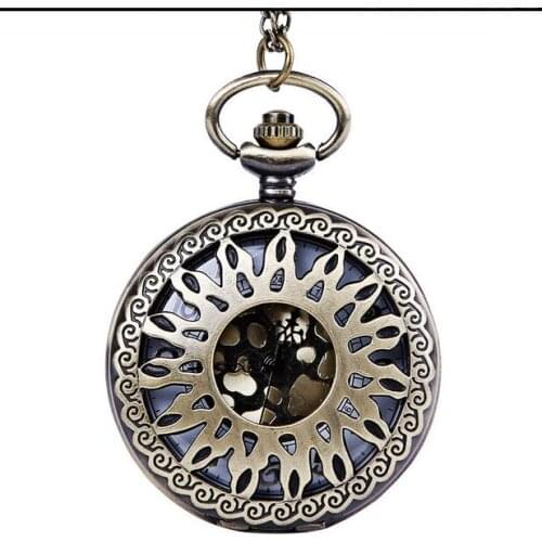 Vintage Bronze antiques sunflower Golden surface Hollow Fashion quartz Necklace pocket watches men and woman gift PB587