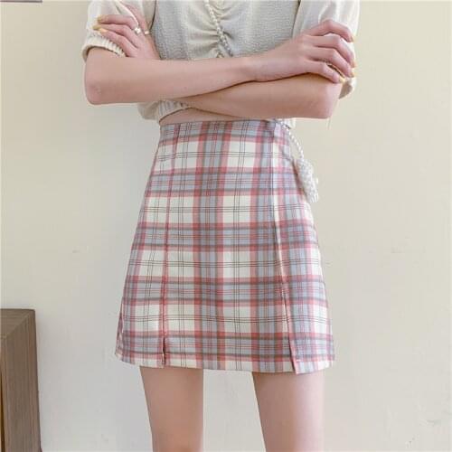 Summer Womens Mini A-line skirt Girls Spring Streetwear Plaid skirts Female Plus Size High Waist Casual Short Dresses