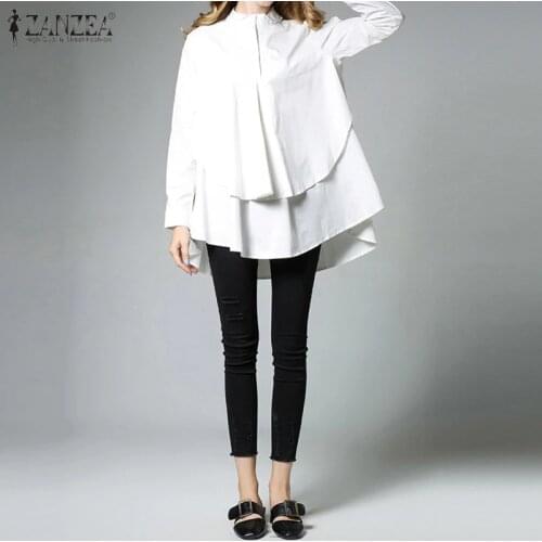 Womens Irregular Shirts ZANZEA Spring Tops Long Sleeve Two Layer Blouse Female Button Work Blusas Plus Size Casual Tunic 5XL