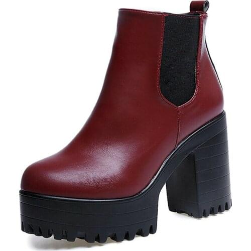 Womens New Chelsea Ankle Boots Chunky Platforms Block High Heels Zipper Shoes