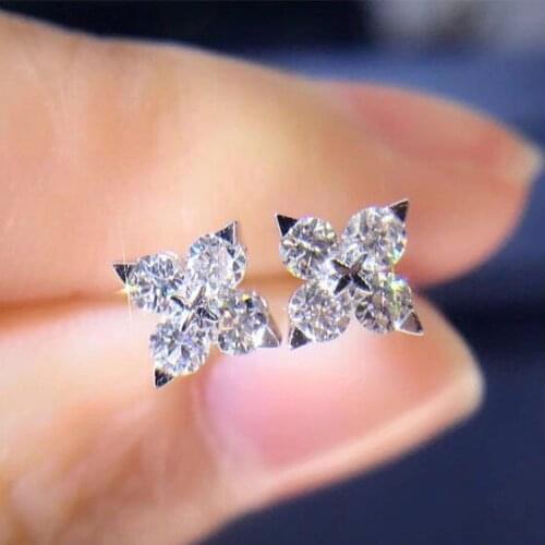 Flower Stud earring AAAAA Cz Real 925 Sterling silver Cute Party wedding Stud Earrings for women Bridal Engagement Jewelry