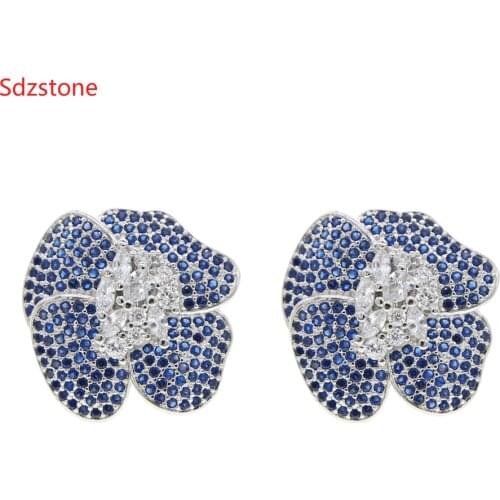 Flowers Stud Earrings Women Earring Blue With Black Cz Pendant Cute Fun Sweet Cartoon Fashion High Quality Jewelry Polymer Clay