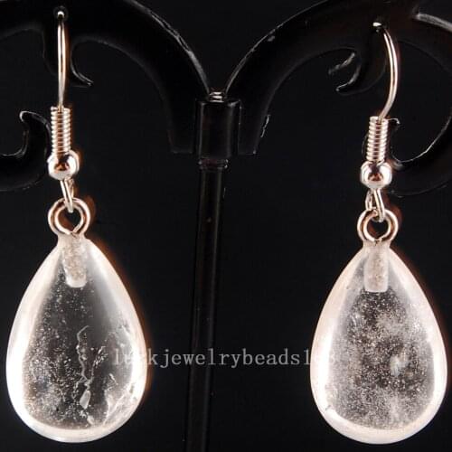 Free Shipping Women Fashion Jewelry 13x25mm White Crystal Flated Water Drop Beads Dangle Earring Pair C4149
