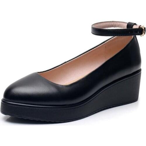 2020 New Spring Concise Comfortable Genuine Leather Shoes Womans Shoes Thick Heel Non-slip Wedge Shoes Elegant Charm Work Shoes