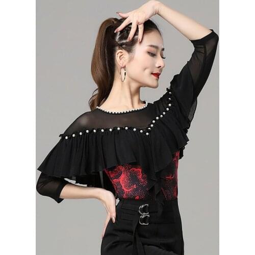 2021 New 6004 Latin Dance Bodysuit Women Lotus and Patchwork Latin Dance Tops for Ballroom Belly Modern Dancing Performamnce