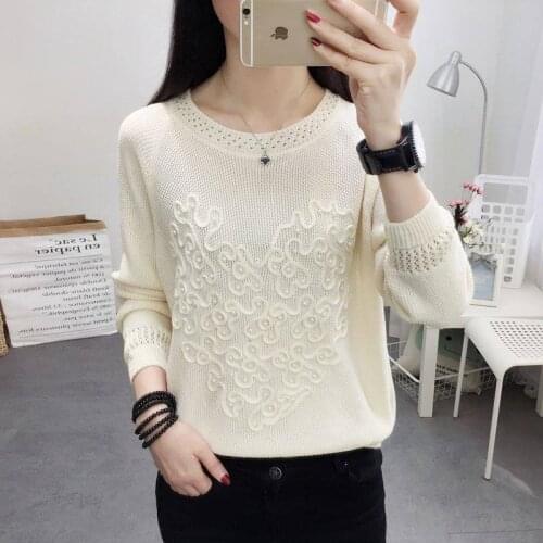 2020 Autumn Hollow Out Long Sleeve Pullovers Sweater Tops Casual Long Sleeve Knitting Ladies Pull Jumper Female Fashion Tops