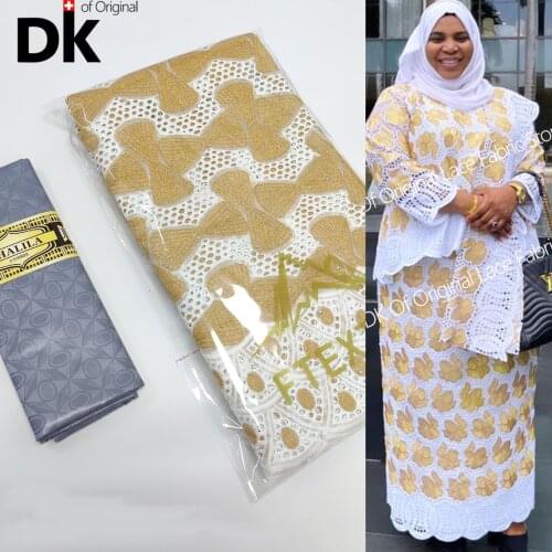 2.5+2.5 Yards 100% Cotton Bazin Riche Tissu With Swiss Voile Lace 2021 High Quality Senegal African For Wedding Dry Lace