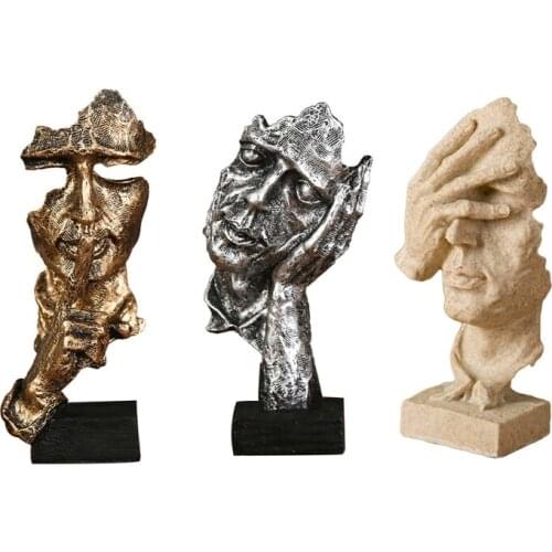 3 Pcs Statue Abstract Resin Desktop Ornaments Sculpture Miniature Figurines Face Character Nordic Art Crafts Office Home Decorat