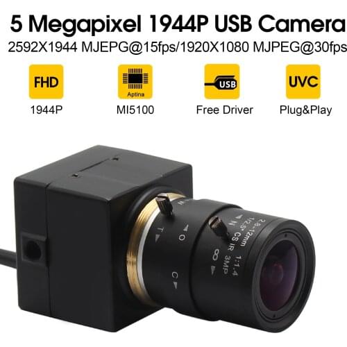 5.0megapixel Surveillance USB Webcam 2592x1944 Mjpeg YuY2 2.8-12mm varifocal lens 1/2.5 Aptina MI5100 CMOS Video USB Camera