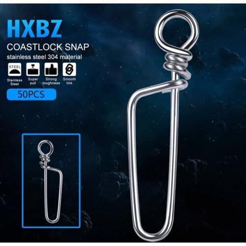 50pcs/lot Coastlock Snap Fishing Barrel Swivel Safety Snap Connector 304 SUS 17mm-51mm 0#-6# Fishing Swivels Snap Accessories