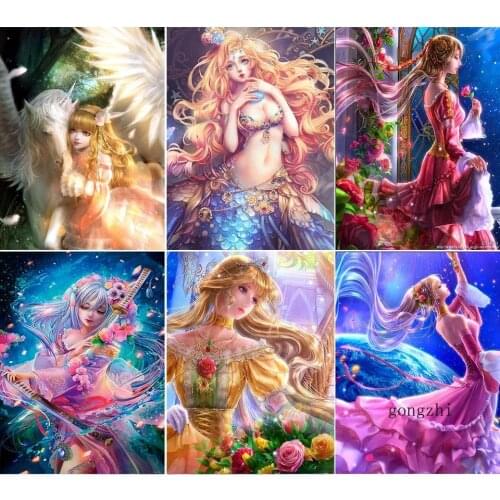 5D Diy Diamond Painting Mermaid Fairy Princess Full Square Round Rhinestone Embroidery Cross Stitch Mosaic Handmade Home Decor
