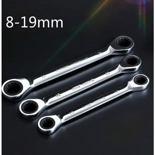 6 Pcs/set 8-19mm One-way Double Headed Ratchet Wrench Set CR-V 72 Teech Universal Ratchet Spanner Hand Tools for Car