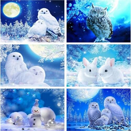 Huacan 5D DIY Diamond Painting Owl Diamond Mosaic Full Snow Pictures Of Rhinestones Embroidery Home Decoration