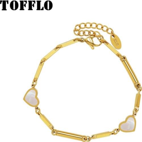 TOFFLO Stainless Steel Jewelry Wind Bamboo Shell Peach Heart Bracelet Natural Shell Handmade Bracelet BSE215
