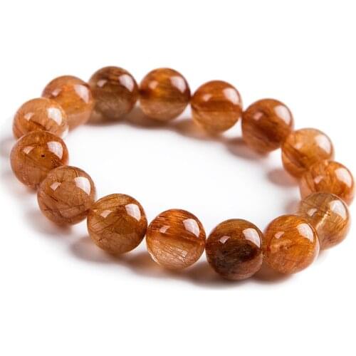 Natural Genuine Copper Needle Rutilated Quartz Round Beads Jewelry Bracelet 14mm