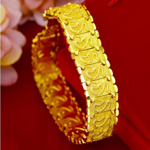Mens And Womens Zhaocaixiang Longsha Gold Bracelet Couples Real Gold Wide Face Watch Chain Does Not Fade For a Long TIme