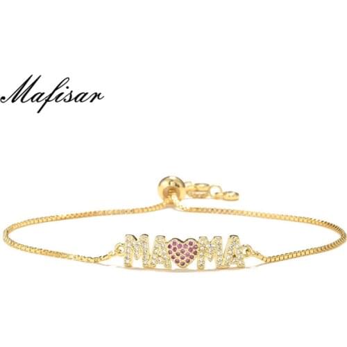 Mafisar Fashion Gold Color "Mama" Charm Bracelets For Women Girl Adjustable Chain Length Luxury CZ Jewelry Gift For Mom