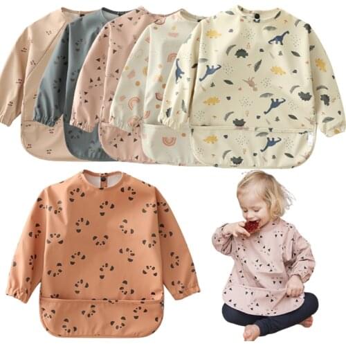Baby Waterproof Bib Apron Long Sleeve Scarf Cute Anti-Dirty Clothing For Kids Chest Protection Feeding Bibs Burp Cloth Drooling