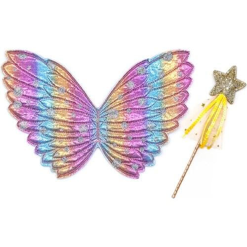 Girls children party butterfly wings skirt wand suit set princess birthday party dress up props Halloween