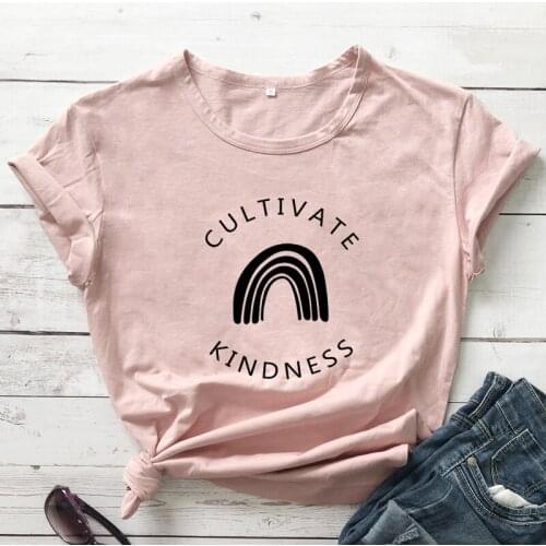Cultivate Kindness Rainbow T-shirt Cute Women Christian Tshirt High Quality Summer Graphic Inspirational Quote Tee Shirt Top