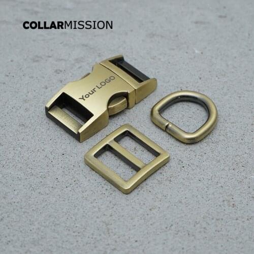Engraving(metal buckle+Tri-Glid+D ring/set) retailing copper 15mm for DIY dog collar set harness high quality DIY parts