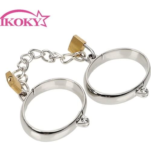IKOKY 1 Pair Female Male Handcuff Couple Binding Bondage Restraints Adult Game Sex Toys Ankle Cuffs Wrist Cuff Stainless Steel