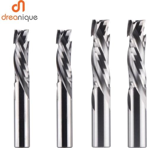 Dreanique Compression Milling Cutter Woodworking Down Cut 3 Flutes Spiral CNC Tool Carbide End Mill Router Bits