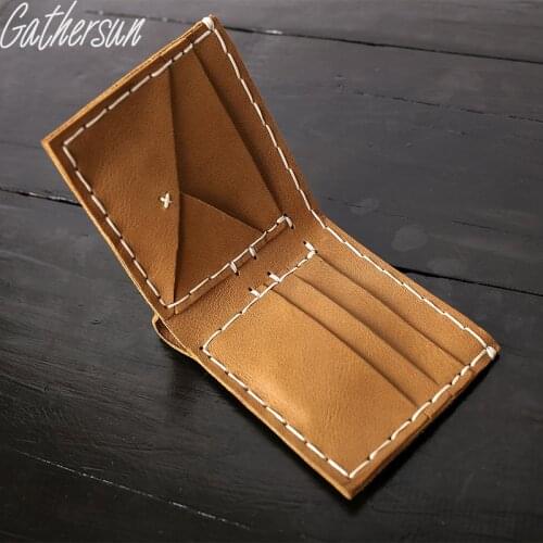 Gathersun Handmade Genuine Leather Wallet for Men Top Grain Cow Leather Short Bifold Wallet Customized Logo Drop Ship