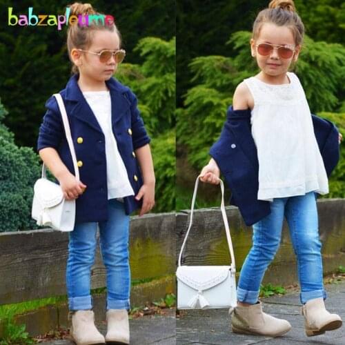 Babzapleume 2019 Spring Autumn Baby Girls Clothes Double-Breasted Casual Kids Wool Coats Fashion Korean Children Jacket BC1557