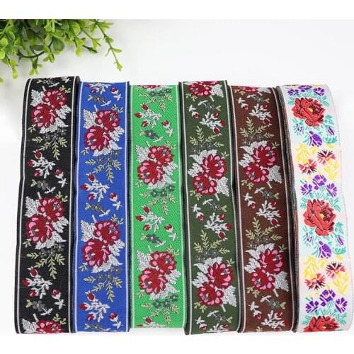 7 Yards 3.3cm Ethnic Embroidered Jacquard Ribbons Flowers Pattern Lace Trim For Apparel Bag Curtain DIY Decor Sewing Fabric