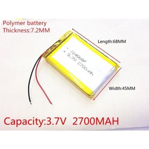 Li-po 3.7V,2700mAH,724568 PLIB ( polymer lithium ion battery ) Li-ion battery for tablet pc,GPS,mp3,mp4,cell phone,speaker