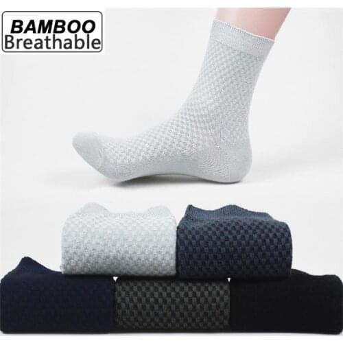 Mens Bamboo Fiber Business Casual Solid Color Socks Breathable Sweat-absorbent Socks High Quality Male Large Size 5 Pairs/Lot