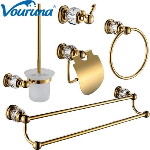 VOURUNA Premium Luxury Bathroom Hardware Accessories Set Robe Hook Paper Holder Toilet Brusher Holder Towel Rings Towel Bar