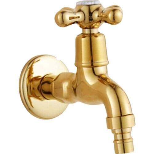 Single Cold Faucet Wall Mounted Outdoor Garden Washing Machine Bath Tub Tap Faucet Chrome Gold - Gold