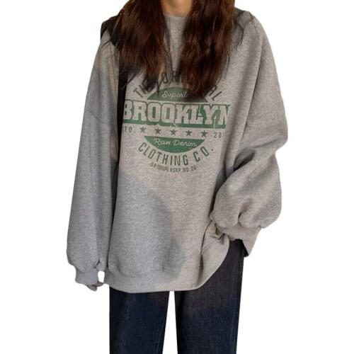 2020 Autumn Streetwear Hoodies Round Neck Print Long Sleeve Oversize Korean Style Hoodie Manteau Femme Hiver Wn