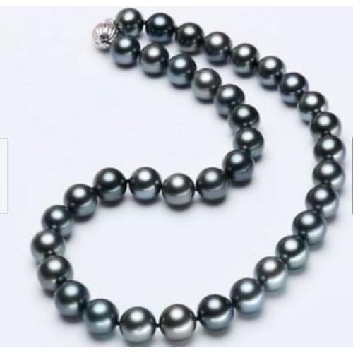 NEW stunning round 10-11 mm tahitian black green pearl necklace 18inch 36"