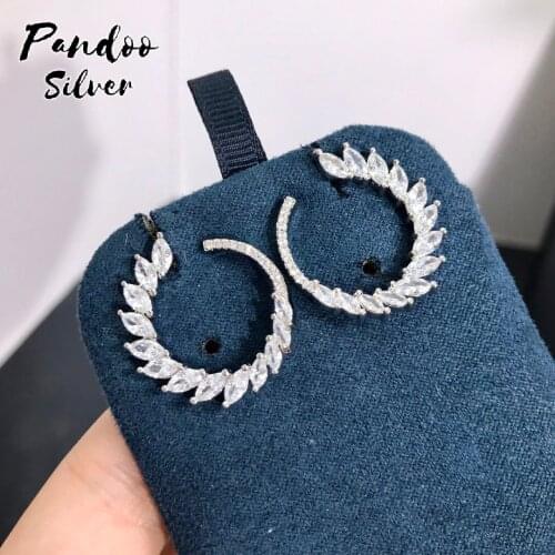 PANDOO Fashion Charm Sterling Silver Original 1:1 Replica, Crescent Maquise Drop Stud Earrings Luxury Jewelry Gift For Female