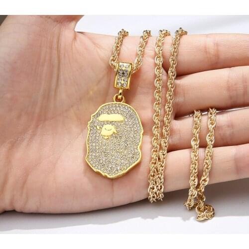 Europe And Americas Popular Chris Brown Same Inlaid Ape Head Necklace Fashionable Mens Hip-hop Mens And Womens All-a