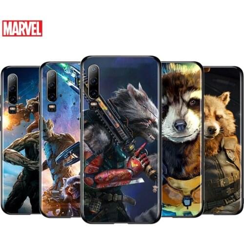Marvel Rocket Raccoon Bear For Huawei P40 P30 P20 P10 P9 P8 Lite E mini Pro Plus 5G 2017 2019 Silicone Black Phone Case