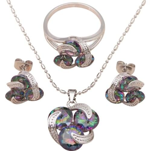 Classic style Pendants Earrings Ring Set silver 925 Inlay Mystic AAA Zirconia Fashion Jewelry set Sz #6 #7 #8 #9 MS033A